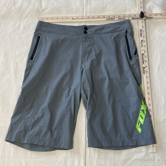 FOX RACING RANGER MOUNTAIN BIKE SHORTS Sz 36 w/o Liner Grey/Green adjustable - Picture 1 of 7